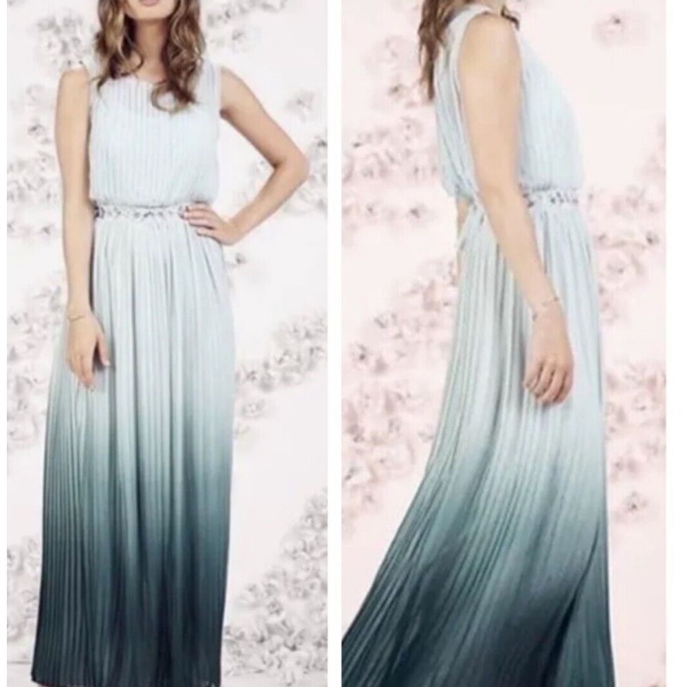 Lauren Conrad Runway‎ 4 Long Sage Green Gables Ombré Dress Pleated Chiffon Fairy
